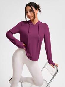 SHEIN Cheerettes 纯色连帽套头休闲长袖运动衫 - 紫色 - 查看 7