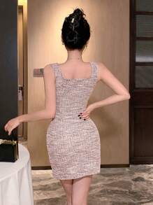 DAZY Vestido de verano sin mangas a cuadros para boda, fiesta, graduación, vestido de cóctel elegante para mujeres - Rosa - Ver 5