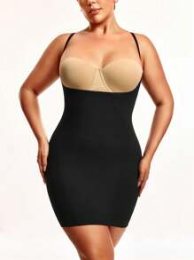 SHEIN Shape Plus Size Women Deep V-Neck Solid Cami Bodycon Dress
