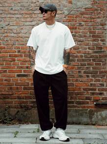 DAZY Men's Black Letter Print Fitted Drawstring Basketball Sweatpants, Spring/Summer - Black - View 4