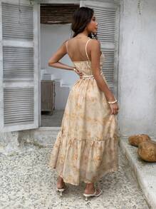 DAZY Đầm slip dài xòe rộng họa tiết chuông gió Marigold, đầm maxi đi nghỉ mát mùa hè, trang phục du lịch biển cho nữ, phong cách Boho. - Màu vàng - Xem 2