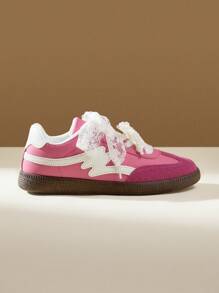 CUCCOO EASI Silver Sneakers For Women, Spring/Summer 2024 New Platform Casual Lace-Up Athletic Shoes - Hot Pink - View 9