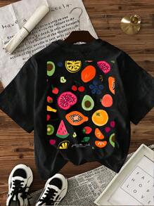 INAWLY Summer Casual Fruit Pattern Round Neck Short Sleeve T-Shirt