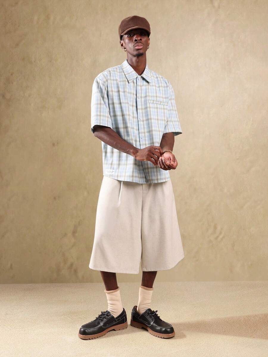 SUMWON Áo sơ mi Oxford tay ngắn cài nút cổ điển có túi ngực, áo phông nhẹ nhàng, phong cách đường phố, giản dị cho mùa xuân hè thu - Màu xanh lam - Xem 1