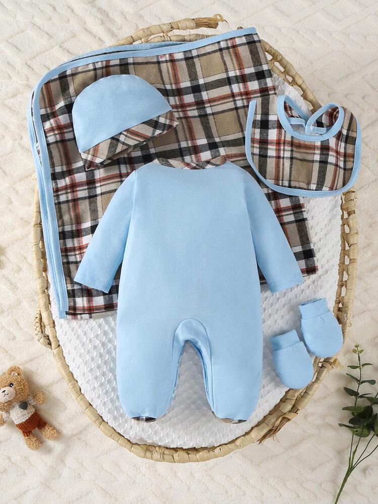 بدلة رضيع مع قبعة وقفازات وغطاء رأس من 5 قطع، مجمو...