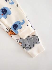 Cozy Pixies Baby Boy 4-Piece Snug Fit Pajama Set: Cartoon Animal Pattern Knit Soft Crew Neck Long Sleeve Top, Elastic Waist Long Pants Print - Multicolor - View 3