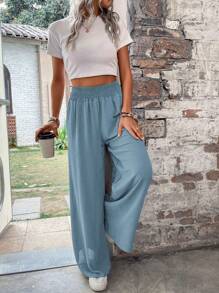 SHEIN LUNE Pantalones de mujer de unicolor, de moda, adecuados para el verano - Celeste - Ver 5