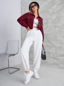 Mulvari Classic Long Sleeve Front Button Casual Padded Jacket Fall Winter Cloth For Women - Burgundy - View 5