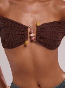 SHEIN BAE Sexy Strapless Crop Top Slim Fit Knit Sweater For Women - Coffee Brown - View 7