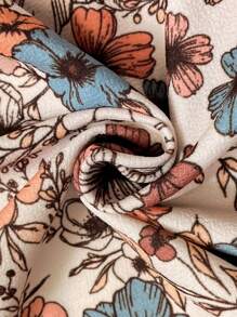 SHEIN Clasi Váy nữ cổ chữ V cài nút chấm bi đỏ thắt eo, quần áo mùa xuân, váy ngày lễ tình nhân, phong cách Boho, Vcay - Màu be - Xem 7