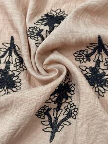 Florisole 女式波西米亚风格刺绣度假无袖上衣和高腰流苏系带阔腿裤套装，春夏 - 卡其色 - 查看 7