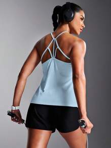 Powerista 女式纯色镂空后背无袖运动背心 - 藍色 - 查看 5