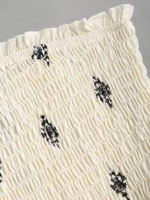 Sweetra 女士仿亚麻宽腿休闲连体裤，海滩度假复古印花，春夏 - 杏色 - 查看 5