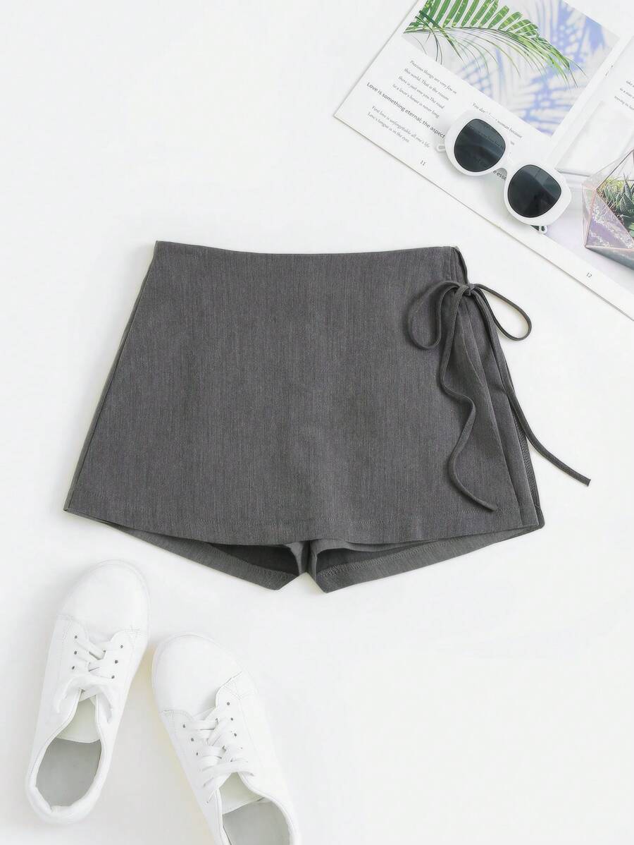 Sweetra 法国秋季新款简约流行时尚舒适显瘦淑女优雅系带女短裤 - 灰色 - 查看 1