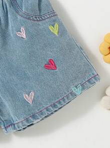 SHEIN Young Girl Casual Style Cute Bowknot Denim Shorts, Comfortable Lightweight Suitable For Vacation & Street Fashion, Summer, Cute Summer Shorts For Kids.