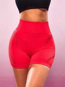 Slayform Slayform Shorts deportivos de mujer de talle alto con corte láser, verano - Rosa Fucsia - Ver 5