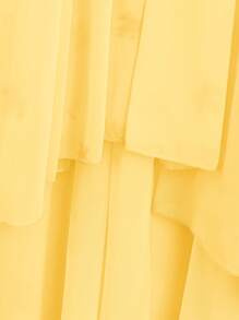 SHEIN LUNE 新款浪漫雪纺印花前短后长黄色半身裙 - 黃色 - 查看 6