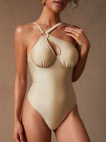 NYA SZN 游泳连体衣金色细节戒指端庄俏皮吊带海滩泳池休闲日常度假派对早午餐优雅辣妹俱乐部外出性感音乐会全国巡演音乐节夏季绿色柔和女士服装 - 綠色 - 查看 5