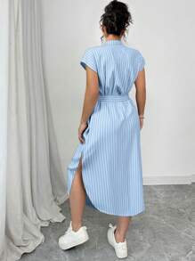 Elenzga 大码女式优雅豹纹衬衫领插肩袖腰带蝴蝶结木质纽扣休闲俱乐部连衣裙，时尚设计，春夏