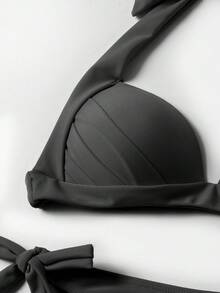 Vaytide Summer Beach Halter Tie Side Bikini Set - Black - View 8