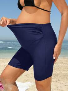 SHEIN Pregnant Women Simple Solid Color Ruched High Waist Swimsuit Bottom For Summer - Navy Blue - View 4