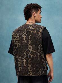 ROMWE MEN Street Life Leopard Print Zip Front Denim Waistcoat For Men - Bronze - View 3