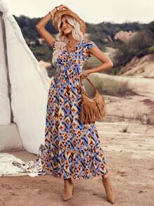 LanaWest Holiday Casual Vintage Random Print Dress