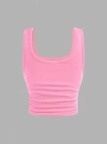 SHEIN 4pcs/Set Tween Girls' Slim Fitting Casual Comfy Stretchy Knitted Tank Tops, Versatile - Baby Blue - View 7
