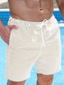 Manfinity Swimmode Shorts de plage amples et décontractés pour hommes grande taille, à rayures avec cordon de serrage et poches, hawaïen