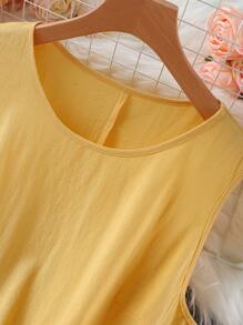 SHEIN LUNE 大码女式夏季度假风格纯色3D花卉装饰无袖连衣裙 - 黃色 - 查看 3