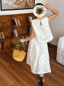 DAZY Ensemble tenue automne pour préadolescente : Top sans manches col rond pour fille + Jupe - Blanc - Voir 6