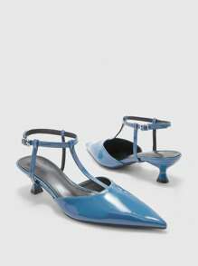 CUCCOO BIZCHIC 女士时尚尖头链条装饰露背小猫蓝色高跟鞋 - 寶藍色 - 查看 6