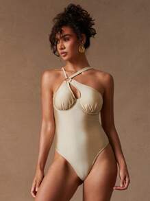 NYA SZN 游泳连体衣金色细节戒指端庄俏皮吊带海滩泳池休闲日常度假派对早午餐优雅辣妹俱乐部外出性感音乐会全国巡演音乐节夏季绿色柔和女士服装 - 綠色 - 查看 1