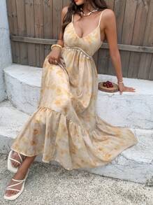 DAZY Đầm slip dài xòe rộng họa tiết chuông gió Marigold, đầm maxi đi nghỉ mát mùa hè, trang phục du lịch biển cho nữ, phong cách Boho. - Màu vàng - Xem 7