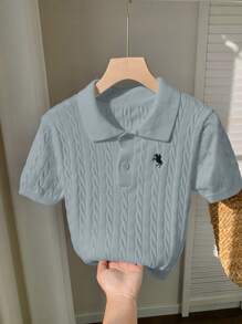 Comfortcana 女士休闲雾蓝色针织毛衣，夏季 - 霧霾藍 - 查看 6