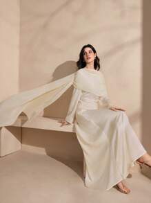 Graceveil Váy voan satin bất đối xứng thanh lịch cho nữ - Màu be - Xem 6