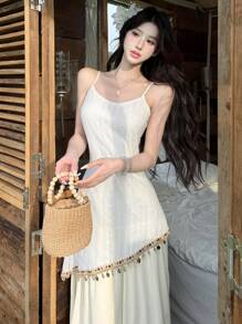 DAZY Vestido con tiras largas y empalmado para mujer, primavera/verano