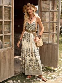 Breezaya 女式多色印花细肩带露背摆花度假连衣裙 - 彩色 - 查看 5