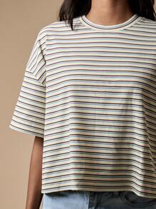 MISSGUIDED 休闲宽松条纹 T 恤罗纹短款上衣周末夏季春季日常衣橱必备 - 彩色 - 查看 6
