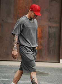 DAZY Summer Men's Gray Textured Fabric Split Design T-Shirt Set - Grey - View 4