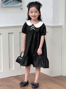 Dazy Kids Young Girl Girls (Small) Dolly Face Print Woven Short Sleeve Dress, Summer