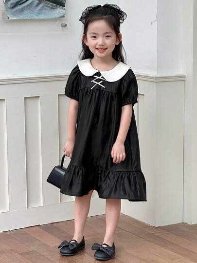 Dazy Kids 女童娃娃脸印花梭织短袖连衣裙，夏季