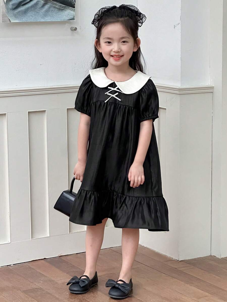 Dazy Kids Young Girl Girls (Small) Dolly Face Print Woven Short Sleeve Dress, Summer