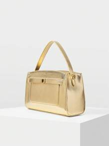 MOTF PREMIUM PU 皮革转锁顶部提手包，适合通勤 - 金色 - 查看 3