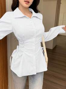 Modelyn 休闲纯色交叉领带时尚衬衫