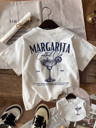 Attitoon Casual Crew Neck Short Sleeve Fitted Women's T-Shirt, Cocktail Print, Suitable For Summer Suitable For Going Out