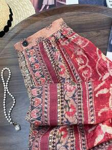 Franclia Quần dài mùa hè rộng rãi phong cách retro cho nữ - Đỏ - Xem 7