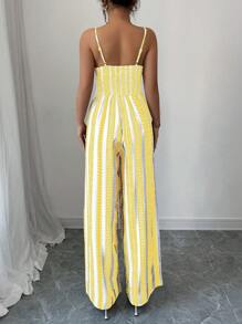 Elenzga Women's Contrast Color Lace Patchwork Jumpsuit - Yellow - View 2