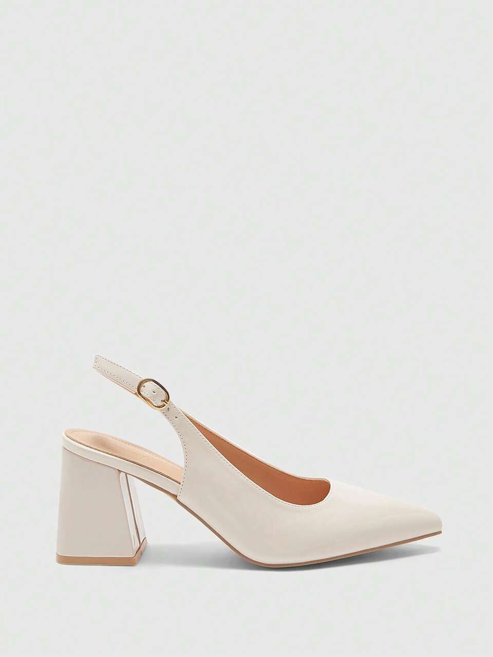 CUCCOO BIZCHIC Women's Fashionable Beige Open-Back Pointed Toe Chunky Heels, Classic & Minimalist Design For Commute, Date, Party, Holiday, Wedding For Christmas Spring Shoes
