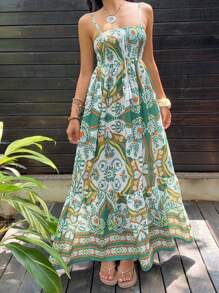 Sunnyshic 女式全身印花宽松休闲度假无袖连衣裙 - 彩色 - 查看 4